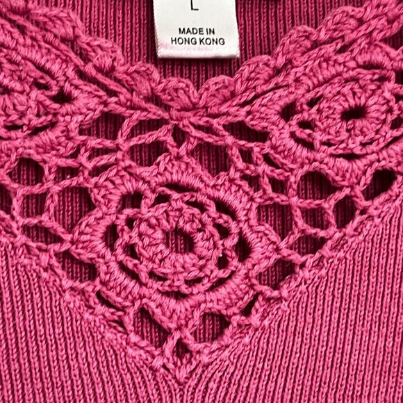 Vintage Christopher & Banks Hand Crochet Pink Short Sleeve Top Women's Large L - Picture 8 of 12